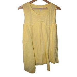 Style & Co Womens Medium Yellow Mixed Media Sleeveless Scallop Seam Slub Top NEW